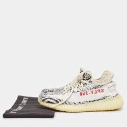 Pre Owned Yeezy x Adidas White/Black Knit Fabric Boost 350 V2 Zebra Sneakers Size 39 1/3