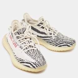 Pre Owned Yeezy x Adidas White/Black Knit Fabric Boost 350 V2 Zebra Sneakers Size 39 1/3