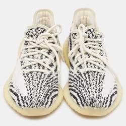 Pre Owned Yeezy x Adidas White/Black Knit Fabric Boost 350 V2 Zebra Sneakers Size 39 1/3