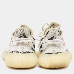 Pre Owned Yeezy x Adidas White/Black Knit Fabric Boost 350 V2 Zebra Sneakers Size 39 1/3