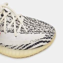 Pre Owned Yeezy x Adidas White/Black Knit Fabric Boost 350 V2 Zebra Sneakers Size 39 1/3