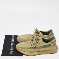 Pre Owned Yeezy x Adidas Green Knit Fabric Boost 350 V2 Sulfur Sneakers Size 44 2/3