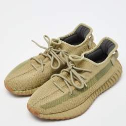 Pre Owned Yeezy x Adidas Green Knit Fabric Boost 350 V2 Sulfur Sneakers Size 44 2/3