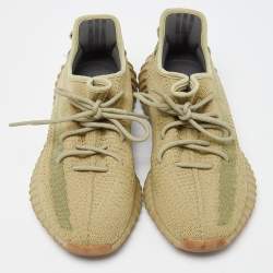 Pre Owned Yeezy x Adidas Green Knit Fabric Boost 350 V2 Sulfur Sneakers Size 44 2/3