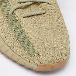 Pre Owned Yeezy x Adidas Green Knit Fabric Boost 350 V2 Sulfur Sneakers Size 44 2/3