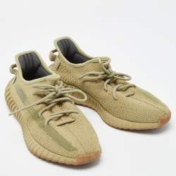 Pre Owned Yeezy x Adidas Green Knit Fabric Boost 350 V2 Sulfur Sneakers Size 44 2/3