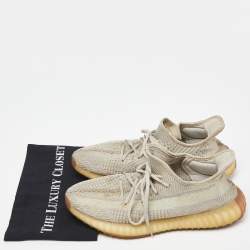 Pre Owned Yeezy x Adidas Two Tone Knit Fabric Boost 350 V2 Citrin Sneakers Size 44