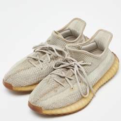 Pre Owned Yeezy x Adidas Two Tone Knit Fabric Boost 350 V2 Citrin Sneakers Size 44