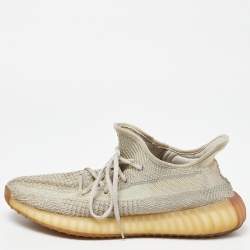 Pre Owned Yeezy x Adidas Two Tone Knit Fabric Boost 350 V2 Citrin Sneakers Size 44