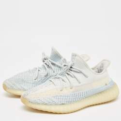 Pre Owned Yeezy x Adidas Blue/White Knit Fabric Boost 350 V2 Cloud White Non Reflective Sneakers Size 43 1/3  