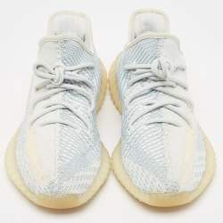 Pre Owned Yeezy x Adidas Blue/White Knit Fabric Boost 350 V2 Cloud White Non Reflective Sneakers Size 43 1/3  