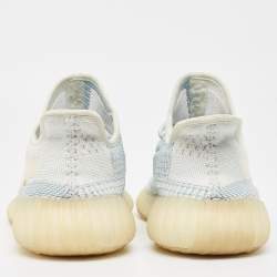 Pre Owned Yeezy x Adidas Blue/White Knit Fabric Boost 350 V2 Cloud White Non Reflective Sneakers Size 43 1/3  