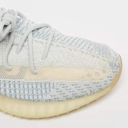 Pre Owned Yeezy x Adidas Blue/White Knit Fabric Boost 350 V2 Cloud White Non Reflective Sneakers Size 43 1/3  