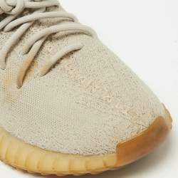 Pre Owned Yeezy x Adidas Light Grey Knit Fabric Boost 350 V2 Sesame Low-Top Sneakers Size 43 1/2