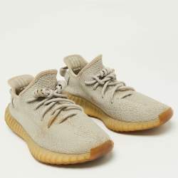 Pre Owned Yeezy x Adidas Light Grey Knit Fabric Boost 350 V2 Sesame Low-Top Sneakers Size 43 1/2