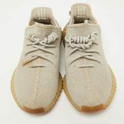 Pre Owned Yeezy x Adidas Light Grey Knit Fabric Boost 350 V2 Sesame Low-Top Sneakers Size 43 1/2