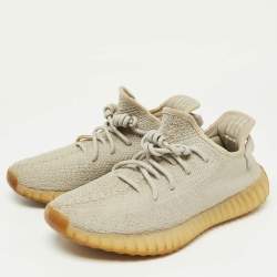 Pre Owned Yeezy x Adidas Light Grey Knit Fabric Boost 350 V2 Sesame Low-Top Sneakers Size 43 1/2