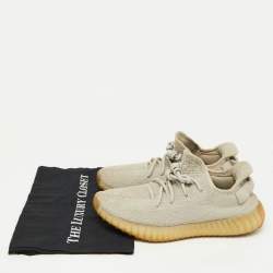 Pre Owned Yeezy x Adidas Light Grey Knit Fabric Boost 350 V2 Sesame Low-Top Sneakers Size 43 1/2