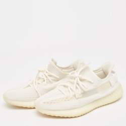 Pre Owned Yeezy x Adidas Off -White Knit Fabric Boost 350 V2 Bone Sneakers Size 45 1/3