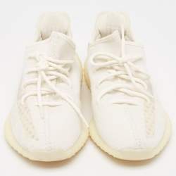 Pre Owned Yeezy x Adidas Off -White Knit Fabric Boost 350 V2 Bone Sneakers Size 45 1/3