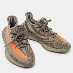 Pre Owned Yeezy x Adidas Grey/Orange Knit Fabric Boost 350 V2 Beluga Reflective Sneakers Size 44