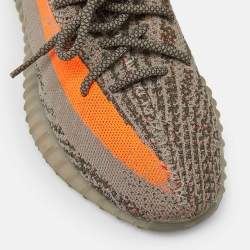 Pre Owned Yeezy x Adidas Grey/Orange Knit Fabric Boost 350 V2 Beluga Reflective Sneakers Size 44