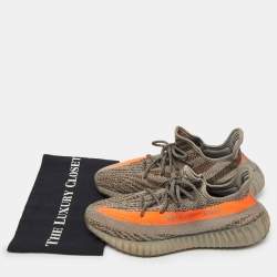 Pre Owned Yeezy x Adidas Grey/Orange Knit Fabric Boost 350 V2 Beluga Reflective Sneakers Size 44