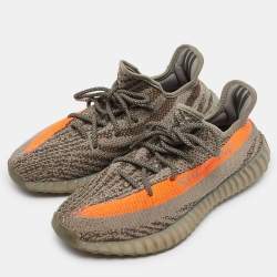 Pre Owned Yeezy x Adidas Grey/Orange Knit Fabric Boost 350 V2 Beluga Reflective Sneakers Size 44