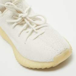 Pre Owned Yeezy x Adidas White Knit Fabric Boost 350 V2 Sneakers Size 40