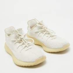 Pre Owned Yeezy x Adidas White Knit Fabric Boost 350 V2 Sneakers Size 40