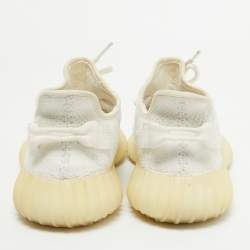 Pre Owned Yeezy x Adidas White Knit Fabric Boost 350 V2 Sneakers Size 40