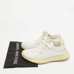 Pre Owned Yeezy x Adidas White Knit Fabric Boost 350 V2 Sneakers Size 40