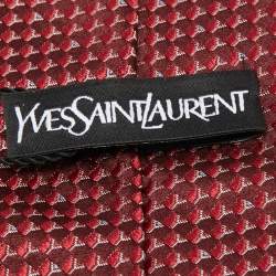 Pre Owned Yves Saint Laurent Red Jacquard Silk Classic Tie 