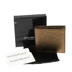 Pre Owned Yves Saint Laurent Gold Leather Bifold Wallet