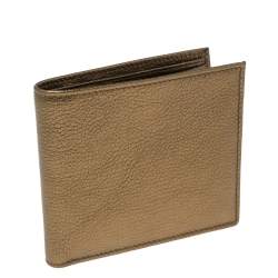 Pre Owned Yves Saint Laurent Gold Leather Bifold Wallet