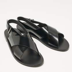 Yves Saint Laurent Black Leather Mojave Slingback Sandals Size 43