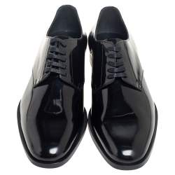 Pre Owned Saint Laurent Black Patent Leather Montaigne Lace Up Derby Size 43.5