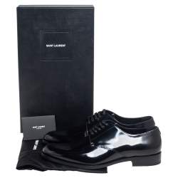 Pre Owned Saint Laurent Black Patent Leather Montaigne Lace Up Derby Size 43.5