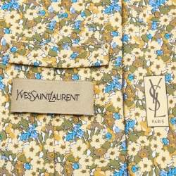 Yves Saint Laurent Vintage Yellow Floral Print Silk Traditional Tie 