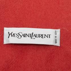 Pre Owned Yves Saint Laurent Peach Red Wool Fringed Muffler 