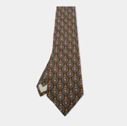 Pre Owned Yves Saint Laurent Vinatge Brown Printed Silk Traditional Tie 