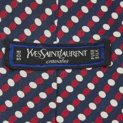 مملوكة مسبقًا Yves Saint Laurent Vintage Navy Blue Dotted Silk Traditional Tie