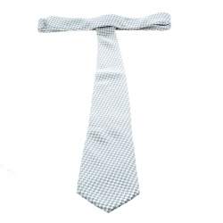Pre Owned Yves Saint Laurent Grey and White Houndstooth Print Silk Tie