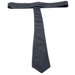 Yves Saint Laurent Grey Silk Embroidered Safety Pin Detail Tie