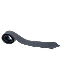 Yves Saint Laurent Grey Silk Embroidered Safety Pin Detail Tie