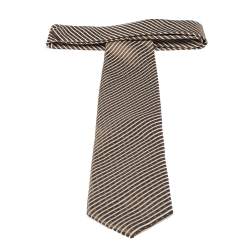 Pre Owned Yves Saint Laurent Light Brown Diagonal Striped Silk Jacquard Traditional Tie 