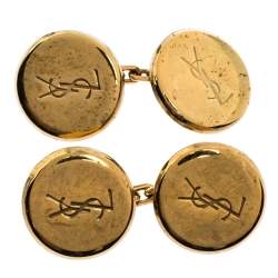 Yves Saint Laurent Gold Tone Round Logo Cufflinks