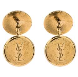 Yves Saint Laurent Gold Tone Round Logo Cufflinks