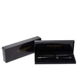 Pre Owned Yves Saint Laurent Black Lacquer Gold Tone Ballpoint Pen