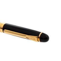 Pre Owned Yves Saint Laurent Black Lacquer Gold Tone Ballpoint Pen